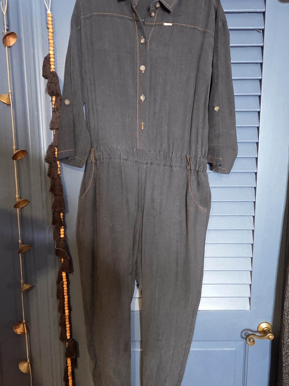 Makalu Dark Wash Denim Utility Jumpsuit Boiler Suit - Size L (42)